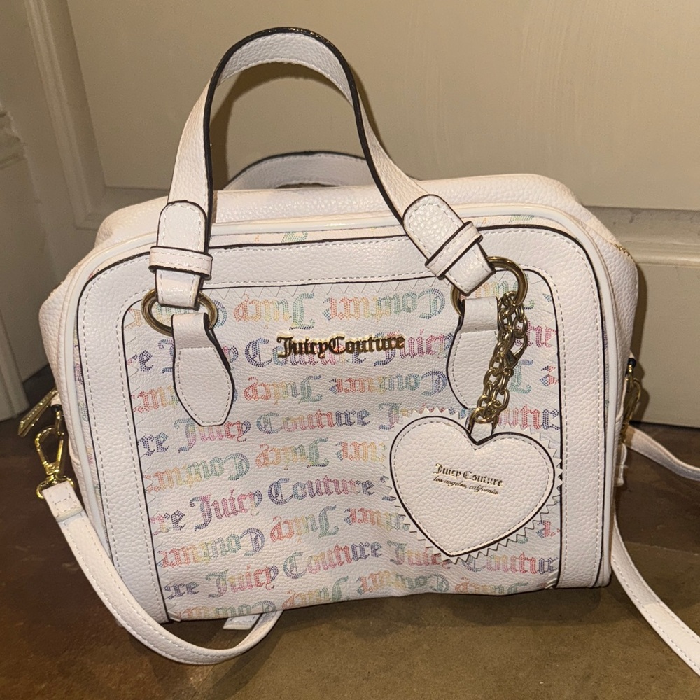 Juicy Couture White Satchel with Multicolor Logo